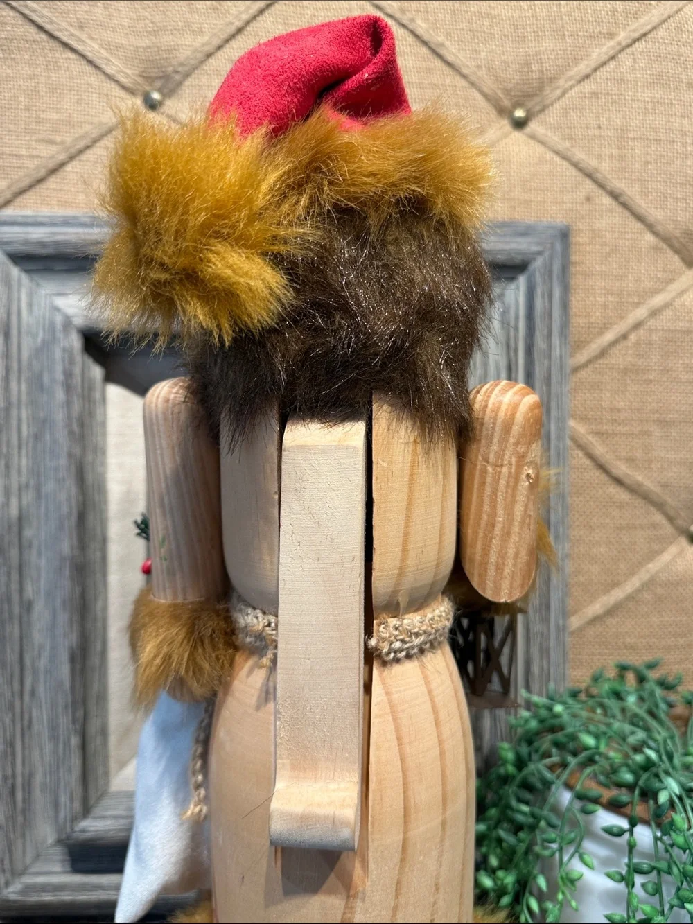 Wooden Nutcracker Santa with Red Hat and Fur Trim